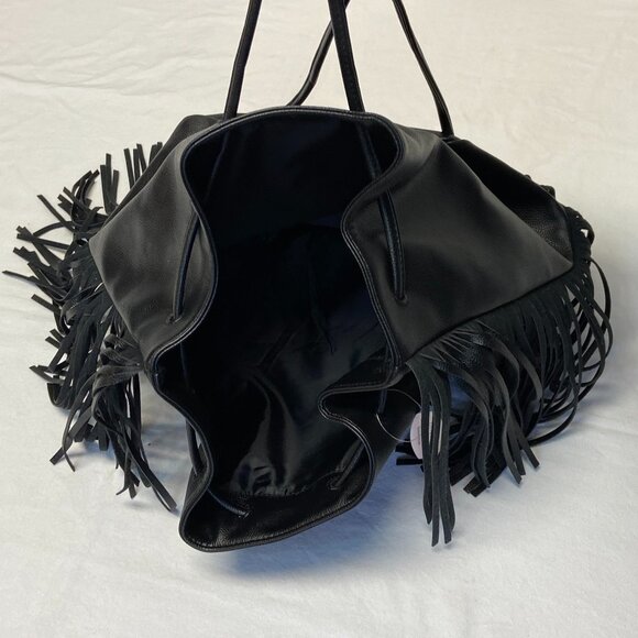 Victoria's Secret Faux Leather Fringed Slide Closure Backpack Tote Black NWT - Picture 12 of 15